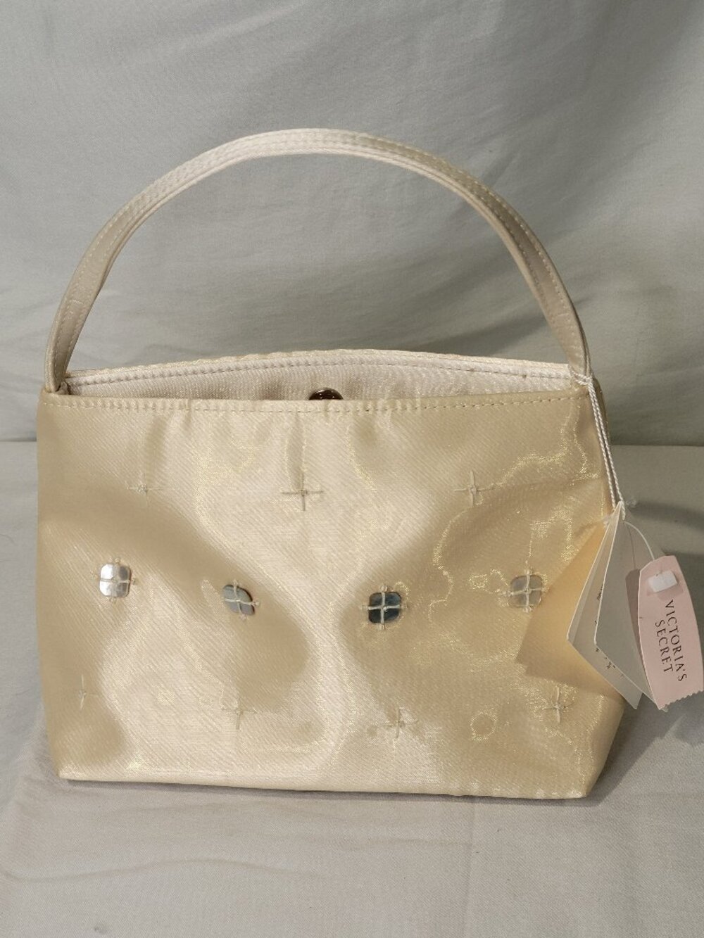 Victoria's Secret Ivory Satin Evening Bag Shell & Star Shaped Embellishments